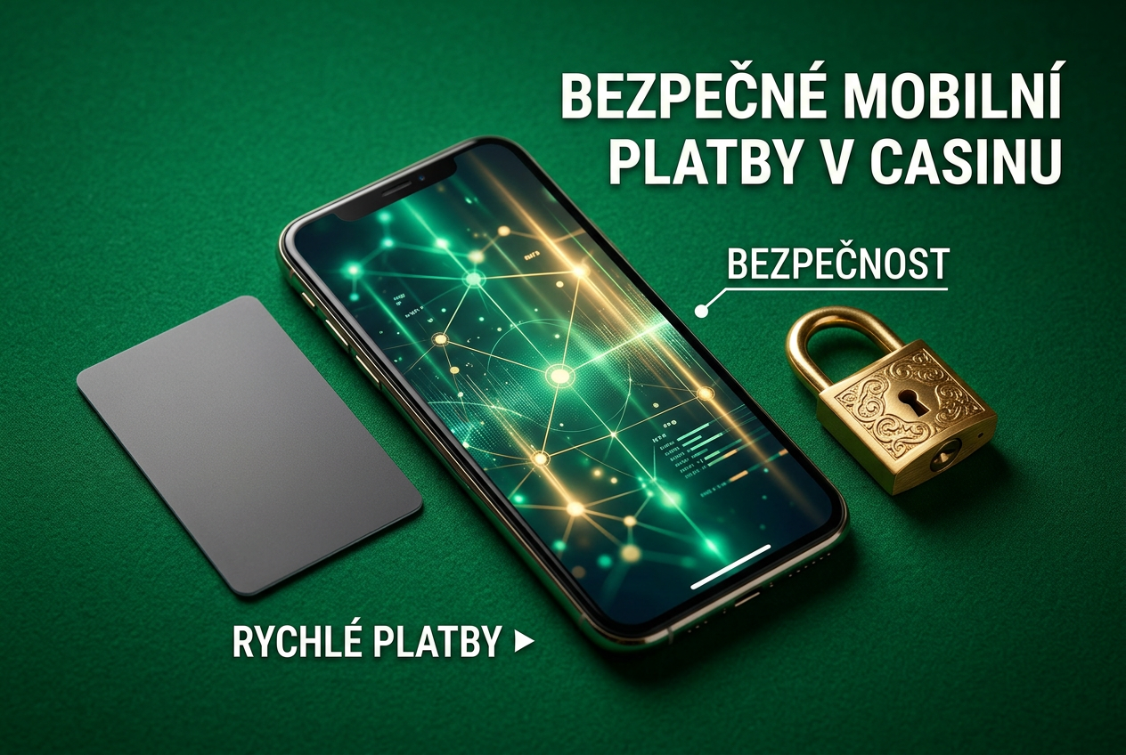 Infografika zobrazující bezpečné mobilní platby s ikonami karet a zámku